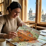 Map of Central Europe showing the Czech Republic in a Prague cafe (AI Generated Image)